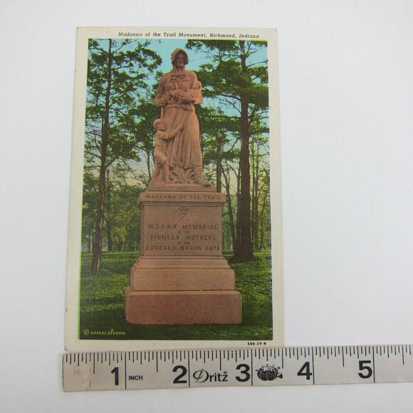Richmond Indiana Linen Postcard Madonna of the Trail Monument Vintage 1951 - Picture 14 of 14